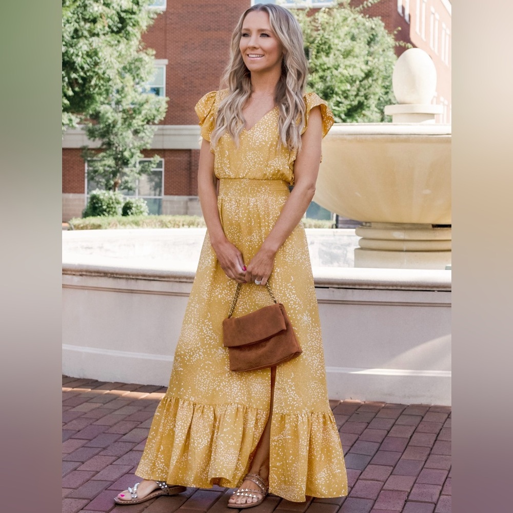 Express Mustard Polka Dot Dress